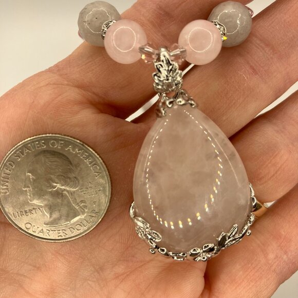 Stunning Genuine Rose Quartz Teardrop Pendant Necklace 20 ins NEW Adjustable - Picture 13 of 16